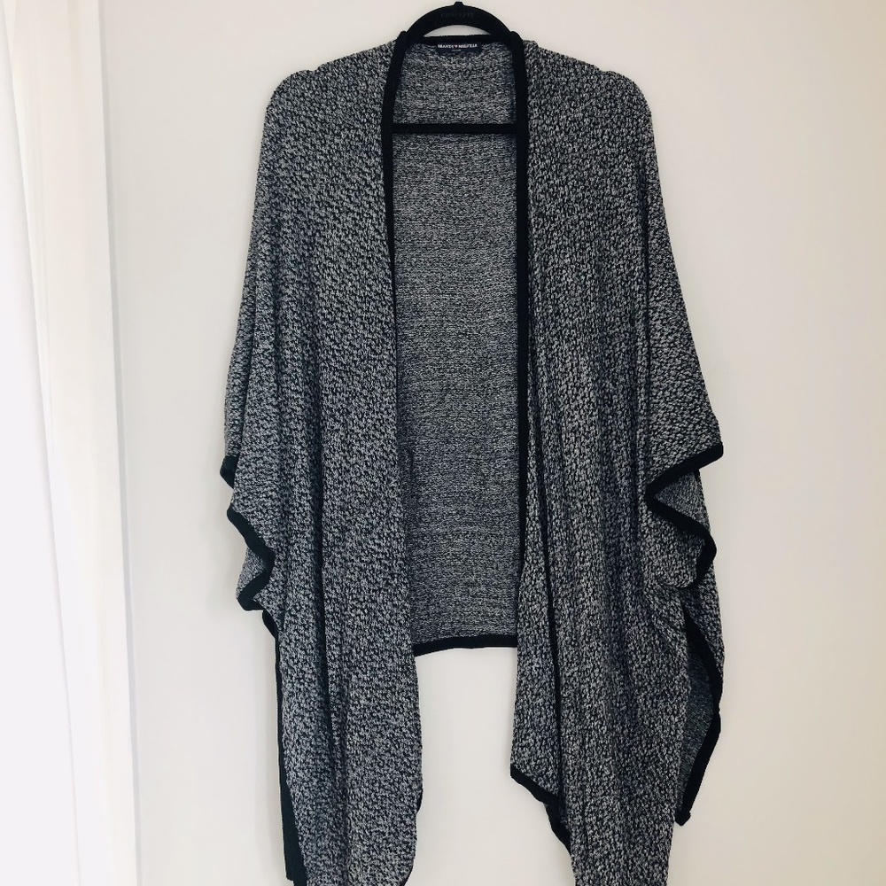 black & white heathered knit shawl with armholes